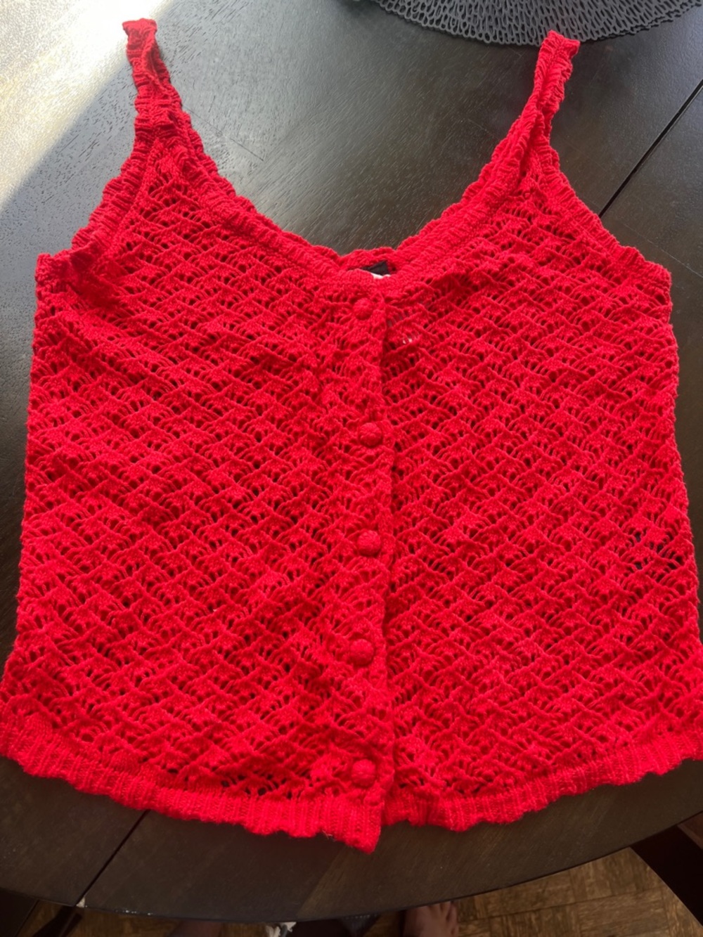 moon & madison Vibrant Red Crochet Button-Front Camisole